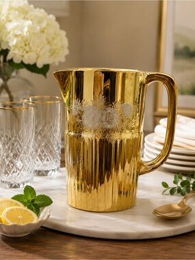 Vintage Japanese Gold Etched Floral Design Pitcher